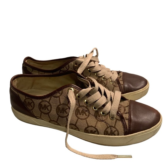 Michael Kors monogrammed canvas and leather logo sneakers shoes women's size 7.5 - Picture 1 of 7
